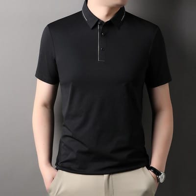 Zomer Dunne T-shirt met Korte Mouwen voor Jonge en Middelbare Mannen, Eenvoudig Casual Effen Kleur Revers Bedrukt Naadloos POLO Shirt voor Mannen 3XL black