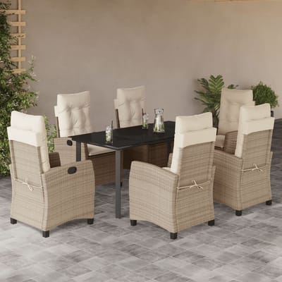 vidaXL - 7-delige - Tuinset - met - kussens - poly - rattan - beige