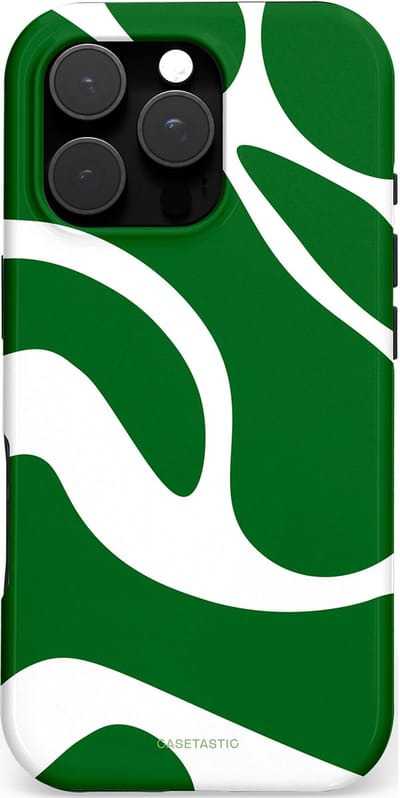 Casetastic hoesje geschikt voor Apple iPhone 16 Pro - MagSafe - Dubbellaagse bescherming - Groene Golven - Fashion Case - Groen Wit