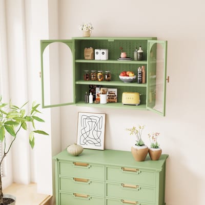 Wandkast Groen Glas – 70cm – Driedelig – Geweven Patroon – Muurkast
