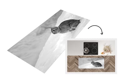 Keukenloper - Loper keuken - Wild konijn in de sneeuw - zwart wit - 120x50 cm - Keukenloper vinyl