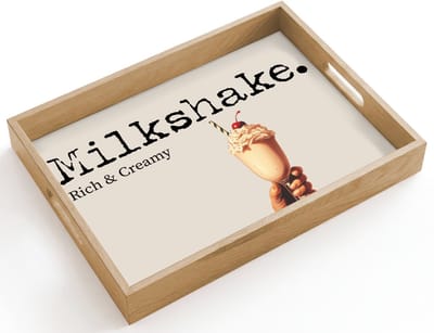 Dienblad hout 40x30 cm - Schootdienblad - Milkshake - Kers - Rietje - Borrelplank rechthoek - Plateau dienbladen