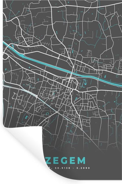 Muurstickers - Sticker Folie - België – Izegem – Stadskaart – Kaart – Blauw – Plattegrond - 20x30 cm - Plakfolie - Muurstickers Kinderkamer - Zelfklevend Behang - Zelfklevend behangpapier - Stickerfolie