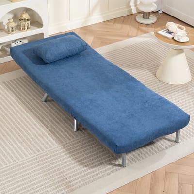 HAUSS SPOLE Fauteuil - Slaapfauteuil 2-in-1 - Klikklak Met Verstelbare Rugleuning En Kussen - Voor Woonkamer En Logeerkamer - Velvet Blauw