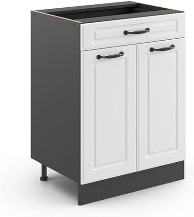 Keukenonderkast met lade 60 cm Landhuisstijl Wit/Antraciet Modulair