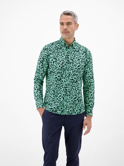 LERROS Overhemd met lange mouwen en bloemenprint van een materiaalmix , Maat: XXL , Kleur: MINT WATER , 55% linnen, 45% katoen