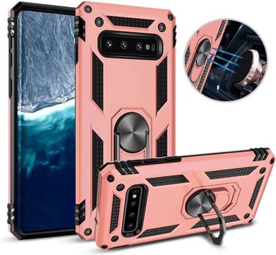 HB Hoesje Geschikt voor Samsung Galaxy S10 Plus - Anti-Shock Hybrid Armor Back Cover - Hoes met Kickstand Ring - Roségoud