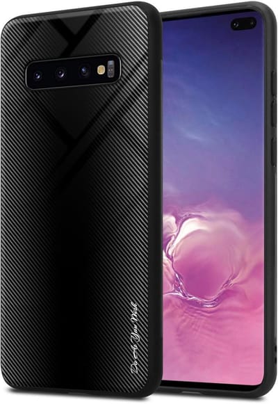 Cadorabo Hoesje geschikt voor Samsung Galaxy S10 PLUS in OPAAL ZWART - Beschermhoes gemaakt van TPU silicone Case Cover en achterkant van gehard glas