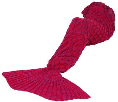 Vivva - Zeemeermin Deken - Dekentje voor op de Bank - Plaid - Zeemeerminstaart - 180 x 40 cm - Rood - MERMIDREAM