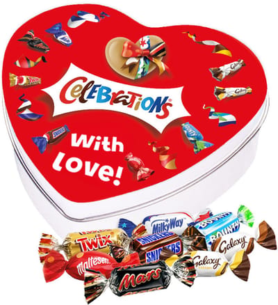 Mars Celebrations geschenkdoos hartje "with love!" - chocolademix - Twix, Bounty, Mars, Snickers, Maltesers, Galaxy & MilkyWay - 120g