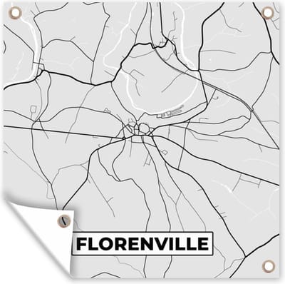 Tuin poster Plattegrond – Florenville – Zwart Wit – Stadskaart - Kaart - 200x200 cm - Tuindoek