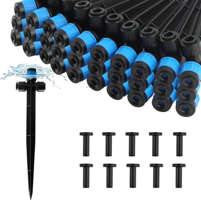 30 Stuks Drip Irrigation Gietmond met Eindkappen, Verstelbare Druppelkop voor 1/4" Irrigatiebuizen, Tuinirrigatie en Waterbesparing