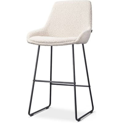 Nolon Nino-Isa Barkruk Bouclé Beige - Zwart Onderstel - 75 cm - Stof - Hoge Kruk - Barkruk met Rugleuning - Design - Comfortabel