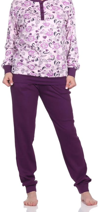 Noble dames interlock pyjama lang met manchetten - ook in overmaten