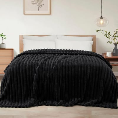 Fleece Dekens Kingsize Zwart - Super Zacht Flanel Gestreepte Plaid voor Bed en Bank