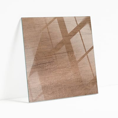 Wallfluent - Natuurlijk Houtpatroon Glazen Plaat - 50 x 50 cm - Bruin Glasplaat Tafel - Vierkant Tafelblad Glas - Gehard Glas - Glazen Tafelblad voor Tuin of Terrastafels