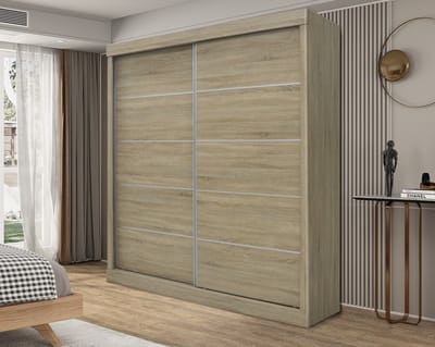 Interiax Kledingkast 'Mila' – Sonoma Eik Schuifdeurkast met 1 Hanger & 4 Legplanken | 197.5x182.5x52.5 cm