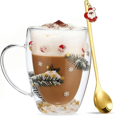 Unieke Glazen Kerstmokken voor Koffie, Dubbelwandige Mokken met Santa en Rendier Patroon, Perfecte Kerstcadeaus voor Vrouwen, Mannen en Kinderen