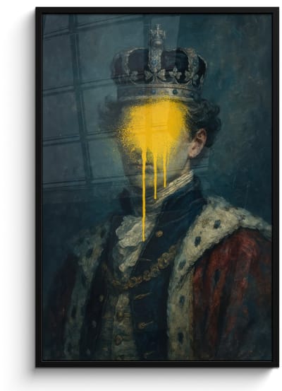 Poster in lijst - Fotolijst 80x120 cm - Posters - Koning - Portret - Druipende gele verf - Posterlijst zwart - Decoratie - Wanddecoratie woonkamer - Muurdecoratie slaapkamer