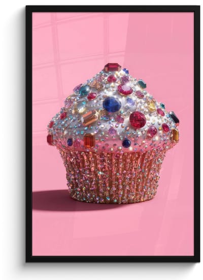 Poster in lijst - Fotolijst 60x90 cm - Posters - Cupcake - Kleurrijk - Edelstenen - Posterlijst zwart - Decoratie - Wanddecoratie woonkamer - Muurdecoratie slaapkamer