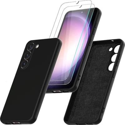 Hoesje Geschikt Voor Samsung Galaxy S23 Plus Hoesje siliconen Zwart zacht siliconen hoesje TPU backcover - Met Screenprotector - 2 stuks