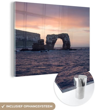 ® Glasschilderij 160x120 cm - Schilderij acrylglas - Galapagoseilanden bij Ecuador met zonsondergang - Foto op glas - Muurdecoratie woonkamer - Wanddecoratie slaapkamer - Schilderijen