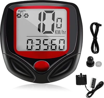 Thijox - Bekabelde Fietsmeter met Waterdicht LCD-Display, 23 Functies, Kilometer- en Snelheidsmeter, Groene Achtergrondverlichting, Temperatuur, Gesch