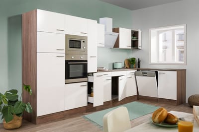 Hoekkeuken 370 cm - complete keuken met apparatuur Oliver - Donker eiken/Wit - keramische kookplaat - vaatwasser - afzuigkap - oven - magnetron - spoelbak