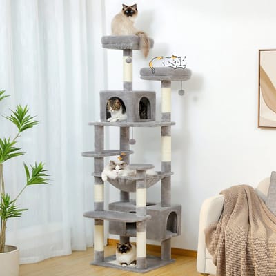 SteeFly® Kattenmeubel in grijs - Klim/krabpaal - Luxe speelparadijs - Robuust ontwerp voor grote rassen - Hoogte: 184 cm