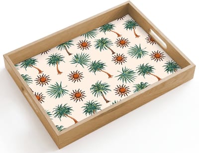 Dienblad hout 40x30 cm - Schootdienblad - Kust - Palmbomen - Zon - Groen - Borrelplank rechthoek - Plateau dienbladen