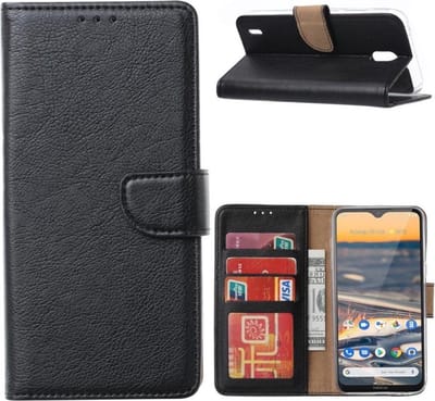 LuxeBass Hoesje geschikt voor Nokia 1.3- Bookcase Zwart - portemonnee hoesje - telefoonhoes - gsm hoes - telefoonhoesjes