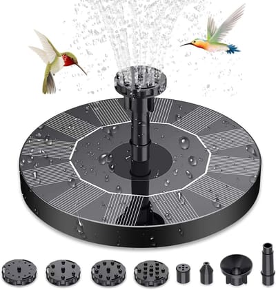 Oneay Zonnefontein 16 cm – Zonnefonteinpomp voor vogelbad en vijver – Solar waterfontein met 6 sproeikoppen en bevestigingsmateriaal – Geschikt voor tuin, aquarium, zwembad en buitengebruik – Drijvende zonnefontein op zonne-energie