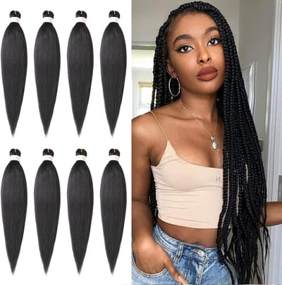 26 Inch EZ Braid 8 Packs Zwart Lang Voor Gestrekt Vlecht Haar Yaki Textuur Voor Haak Vlechten en Warm Water Instellingen Synthetisch Haar Extensions