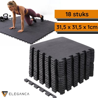 Eleganca Puzzelmat - 18 stuks - 31,5 x 31,5 x 1 cm - 1,68 m² per pak - Fitnessmat - Foam Mat - Rubber Tegels - Fitnesstegels - Fitness Vloermatten