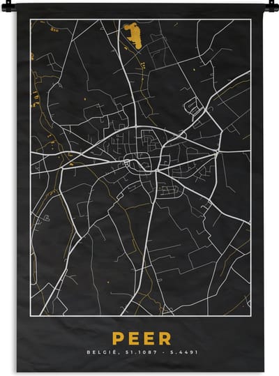 Wandkleed - Wanddoek - Stadskaart - Plattegrond - Peer - Goud - Kaart - 120x180 cm - Wandtapijt