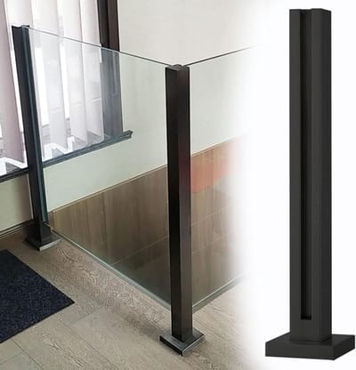 Glazen Balustrade Paal - Glazen Hekwerk - Veiligheid Binnen - Roestvrij Staal - 85cm Hoog - Zwart
