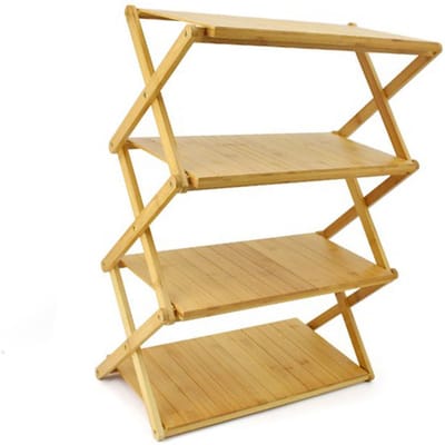 Houten Opvouwbare Plank Meerlaags Ruimtebesparend Krachtig Draagvermogen Draagbaar Opbergrek voor Buiten Kamperen 4 Lagen