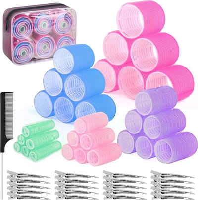 Set van 60 Haarrollers met Clips in 5 Maten voor Lang, Kort en Dik Haar, Inclusief 28 Metalen Clips en Diverse Kleuren
