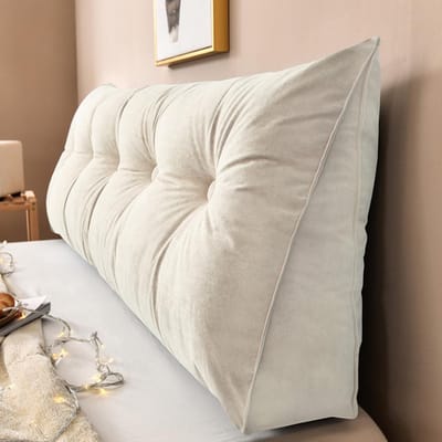Driehoekig Kussen - Rugsteun Kussen - Comfortabel Lezen - Met Zijvakken - 60x50x20 cm - Wit