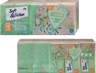 Soft&Sicher - Zakdoekjes gerecycled 4-laags | 15x10 stuks, 150 stuks