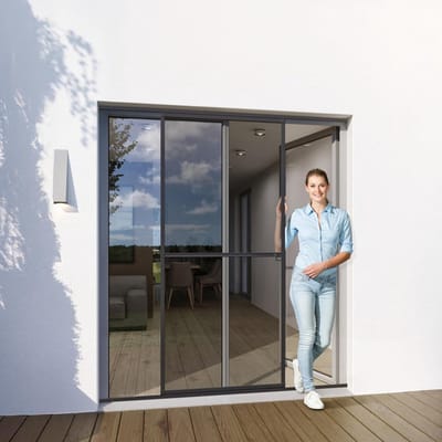 Yoursol hordeur antraciet 120 x 240 cm met aluminium frame, schuifdeur met insectenwering, glasvezeldoek, balkondeur met hor met frame, terrasdeur met insectenwering, balkondeur met insectengaas