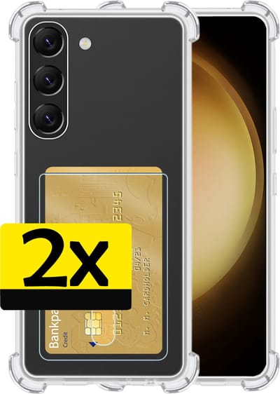 Hoesje - 2 Stuks - Geschikt voor Samsung Galaxy S23 - Met Pashouder en Kaarthouder - Telefoon Hoes Shockproof - Siliconen Case - Back Cover - Shock Proof - Pasjes Houder - Telefoonhoesjes - Transparant