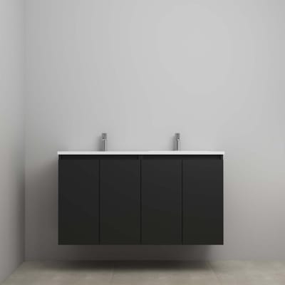 On-Line Onderkast - 120 cm - Bouwpakket - Greeploos 4 Deuren - Acryl Wastafel - 2 Kraangaten - Mat Zwart