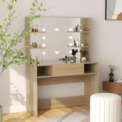 Make-uptafel - Kaptafel commode - Schoonheidsroutine - Geïntegreerde LED - 100 x 40 cm - Eikenlook