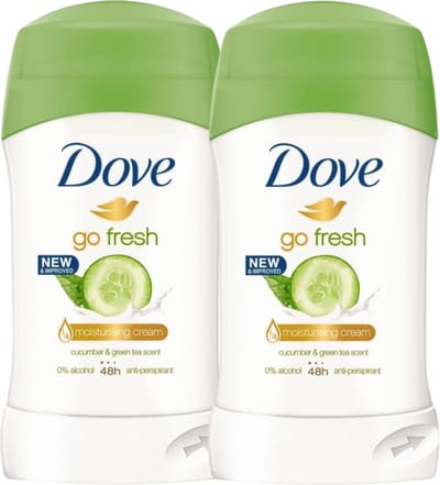 Dove Go Fresh Cucumber GreenTea Deodorant Stick - 2 x 40 g - Deodorant Vrouw Voordeelverpakking