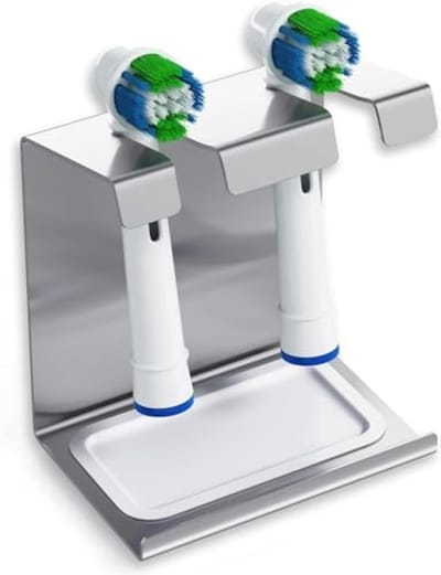 PromoHome Roestvrijstalen Tandenborstelhouder met Opvangbak voor 2 Personen - Universeel Geschikt voor Oral-B, Philips Sonicare en Andere Elektrische Tandenborstels - Wandmontage of Vrijstaand - Badkamer Accessoire
