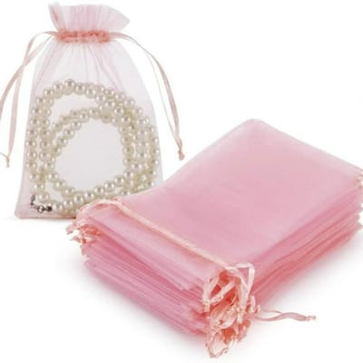 Sac cadeau en organza rose à cordon 100 pièces, adapté pour les mariages, les bijoux et les sacs cadeaux 100pcs white