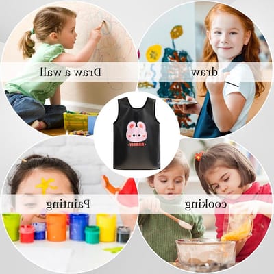 Kinderen Schort zonder Mouwen - Verstelbaar Waterdicht Schort met Rond Ontwerp, Ademend Net en Cartoonpatroon, Makkelijk Schoon te Maken voor Koken en Schilderen