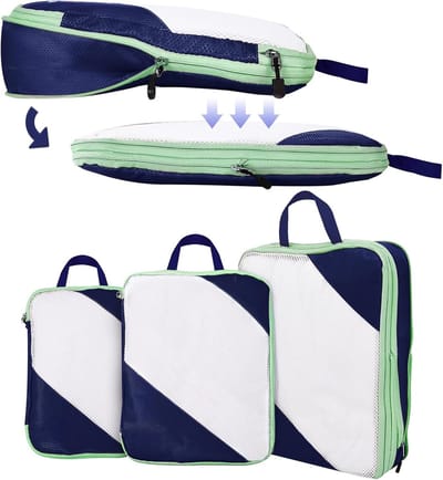 Famanu - 3-delige compressie-packing cubes set, ultralicht en uitbreidbaar – Zwart