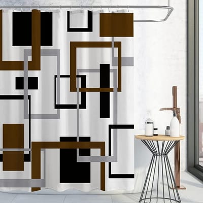 Zwart-Wit Douchegordijnen Zwart Grijs Geometrisch Abstract Mid-Century Modern Minimalistisch Stoffen Gordijn Voor Badkamerdecoratie W180H240(CM)-1 Pcs
